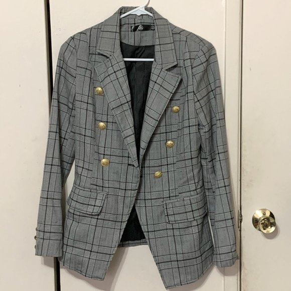 Missguided Grey Military Plaid Jacket size US 0 - Picture 3 of 5